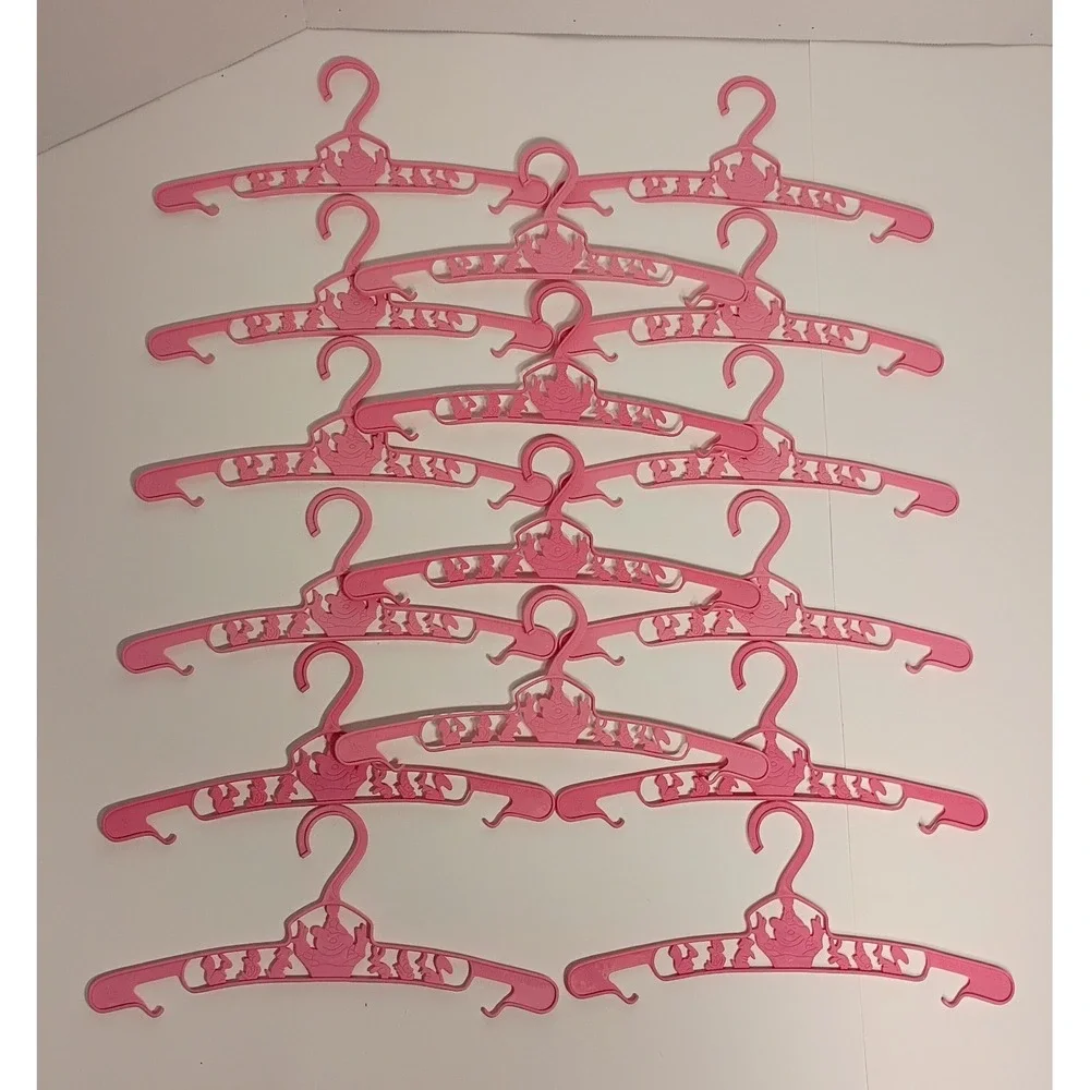 Vintage Pink Plastic Childrens Clothing/Baby Doll Clothes Hangers Lot of 16